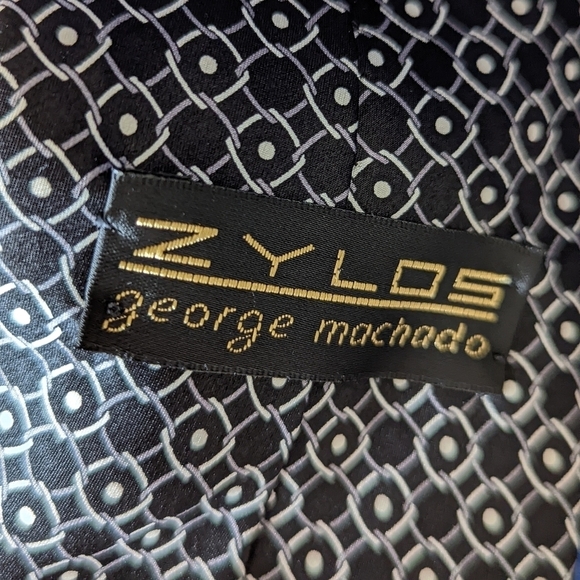 Zylos George Machado 100% Imported Silk Necktie Black and Cream - Picture 6 of 8